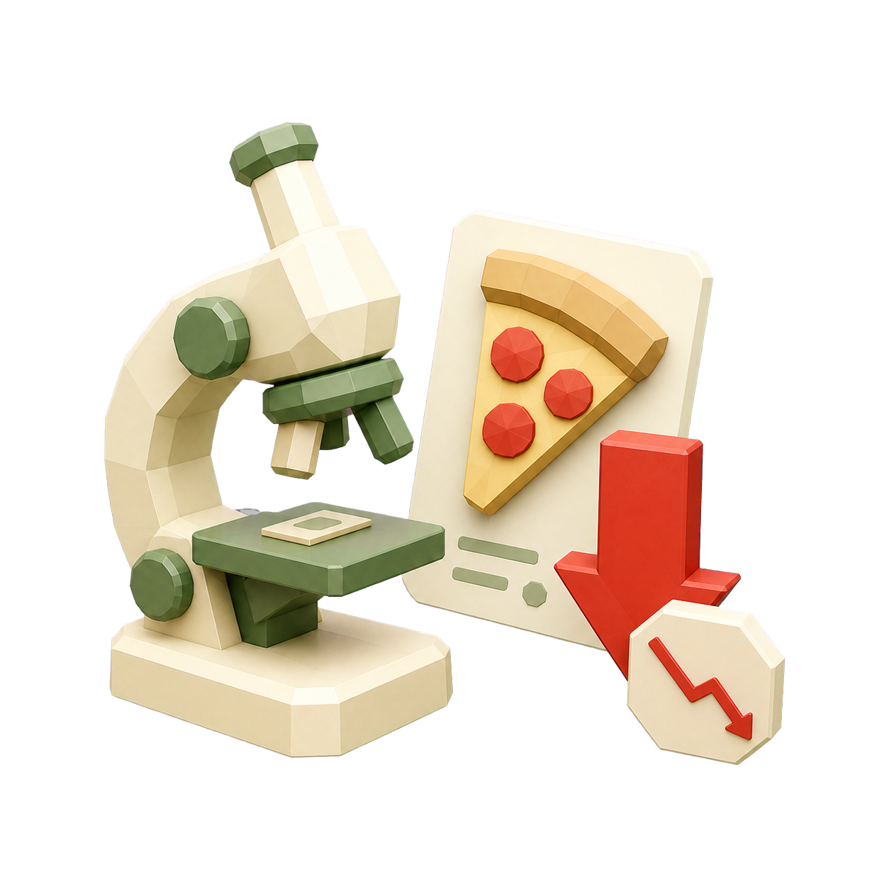 A science icon showing a microscope and a craving signal going down